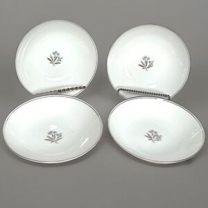 Noritake Bessie 5788 Soup Salad Bowls White Blue Floral Platinum Japan Set/4 #2